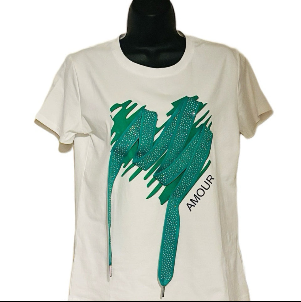 T-Shirt Diamante Lace Amour Green