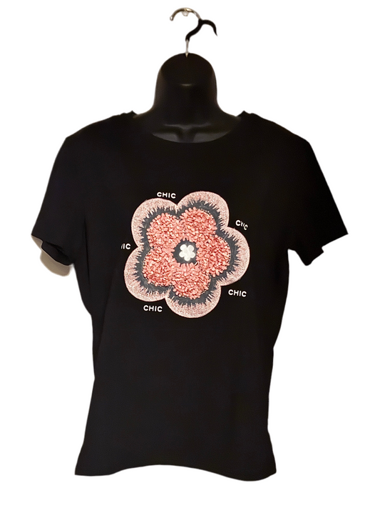 T-Shirt Black & Powder Pink - Chic & Flower